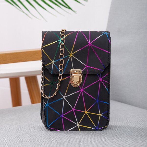 

Geo Graphic Push Lock Chain Crossbody Bag, Black