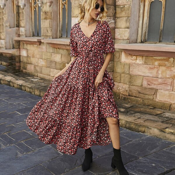 

Ditsy Floral Print Ruffle Hem Dress, Multicolor