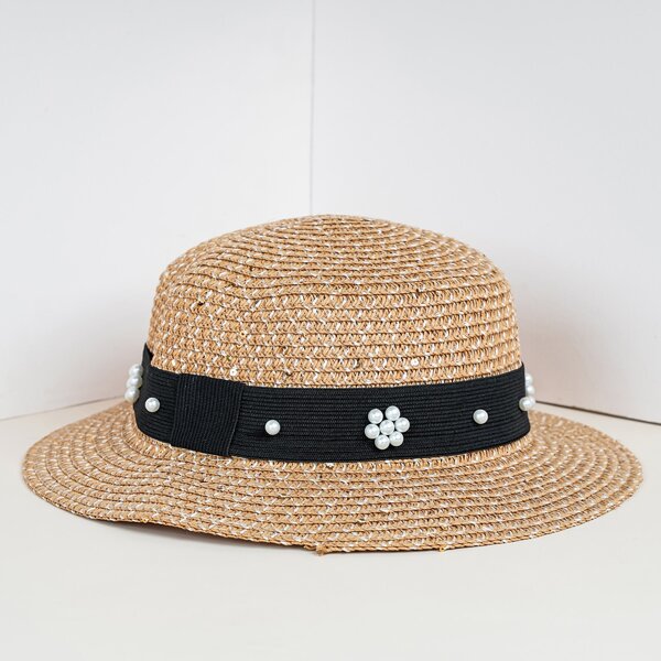 

Toddler Girls Faux Pearl Decor Straw Hat, Khaki