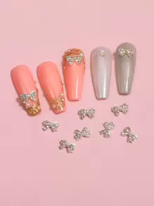 10 chiếc nơ đính đá trang trí móng tay nghệ thuật DIY Phụ kiện trang trí móng tay - Bạc - Xem 1