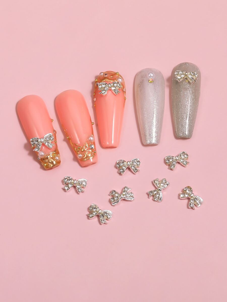 10 chiếc nơ đính đá trang trí móng tay nghệ thuật DIY Phụ kiện trang trí móng tay - Bạc - Xem 1
