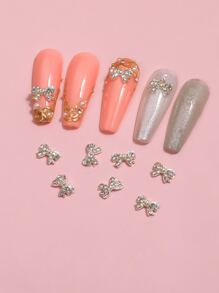 10 chiếc nơ đính đá trang trí móng tay nghệ thuật DIY Phụ kiện trang trí móng tay - Bạc - Xem 3