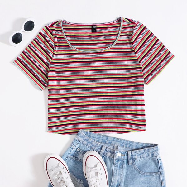 

Plus Rainbow Stripe Scoop Neck Tee, Multicolor