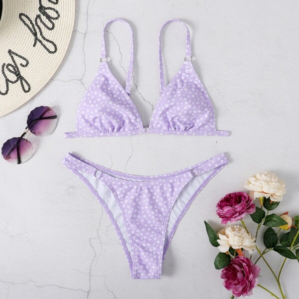 

Ditsy Floral Triangle Bikini Swimsuit, Lilac purple