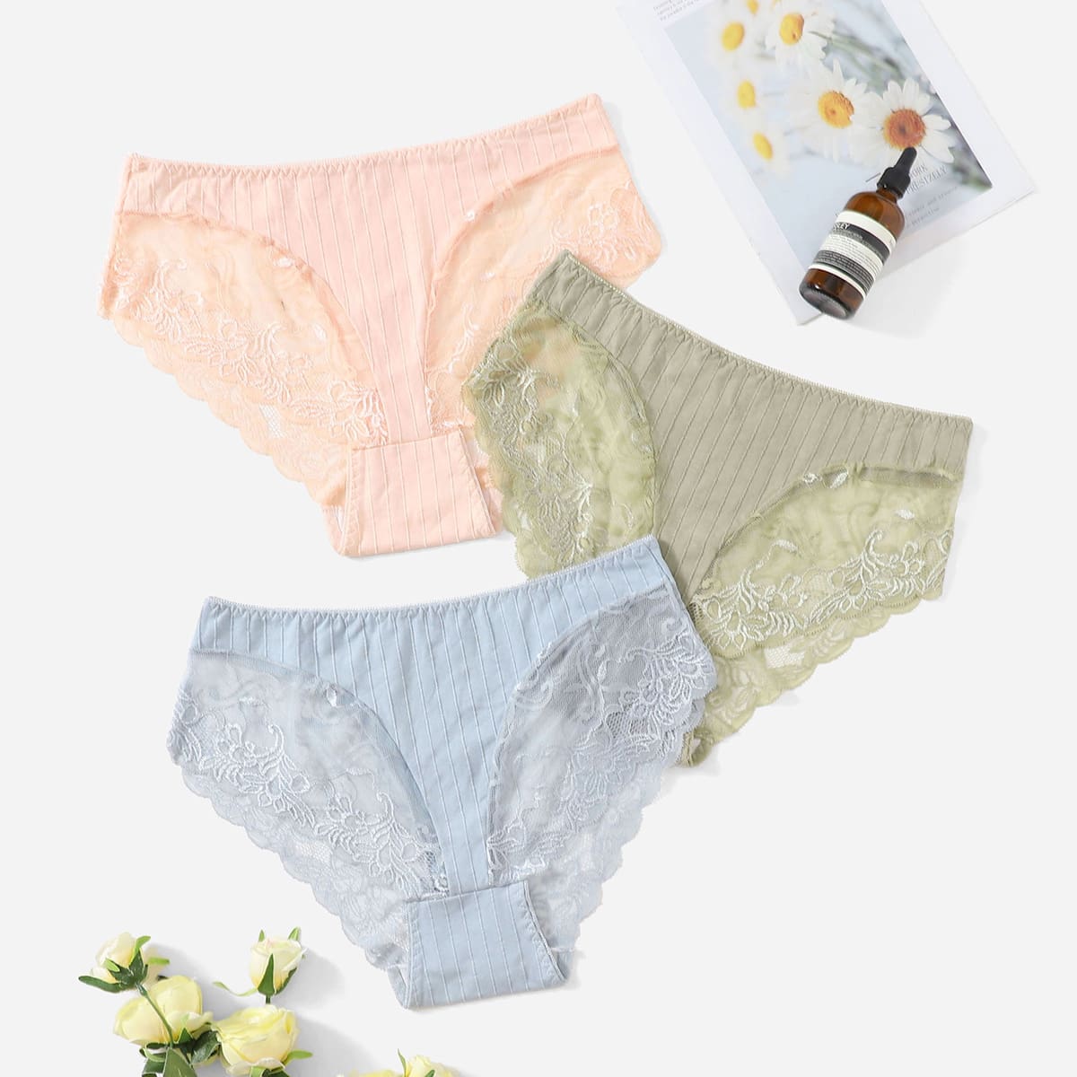 

3pack Plus Contrast Lace Panty Set, Multicolor