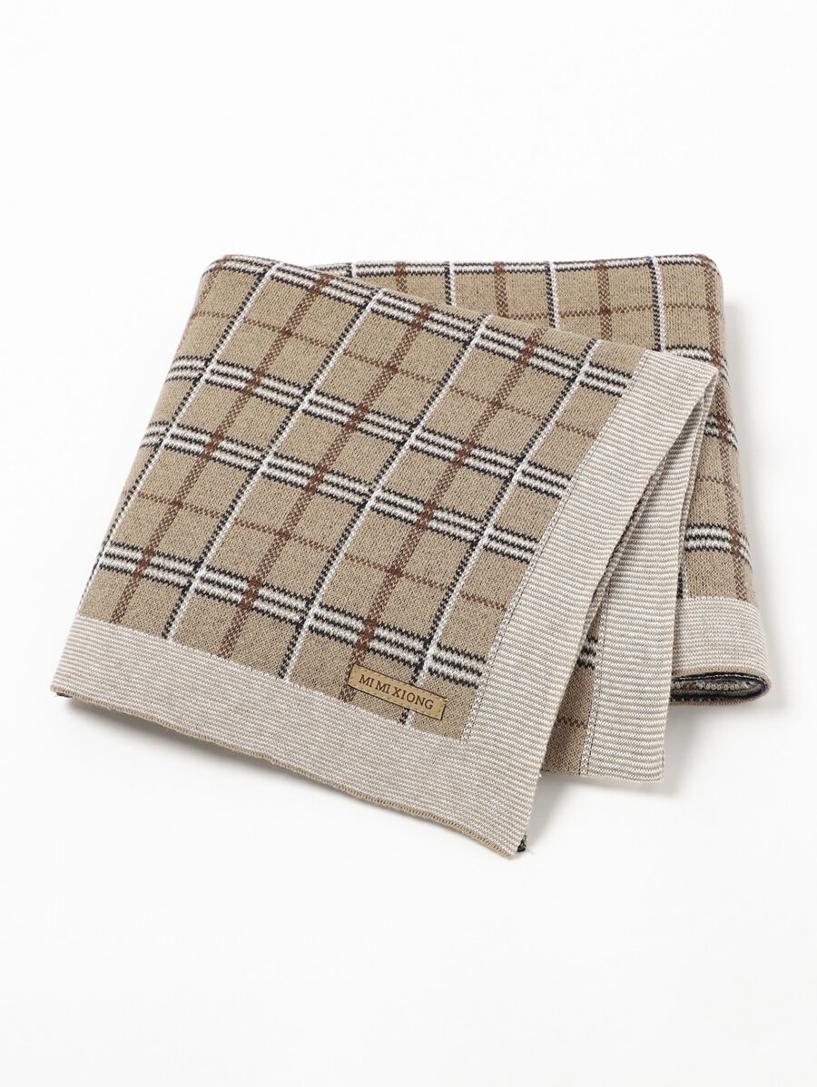 嬰兒格紋毯子 - 卡其色 - 查看 1