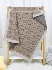 嬰兒格紋毯子 - 卡其色 - 查看 2