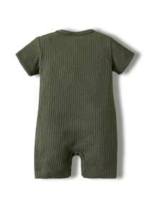 Bebé niño Mono con bolsillo delantero tejido de canalé - Verde Oscuro - Ver 2