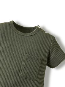 Bebé niño Mono con bolsillo delantero tejido de canalé - Verde Oscuro - Ver 3