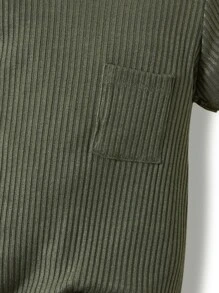 Bebé niño Mono con bolsillo delantero tejido de canalé - Verde Oscuro - Ver 5