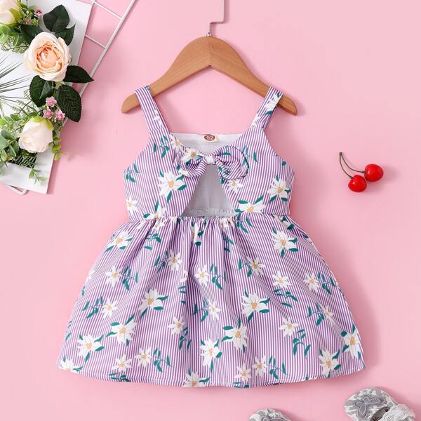 

Baby Girl Floral Bow Peekaboo Back Cami Dress, Purple