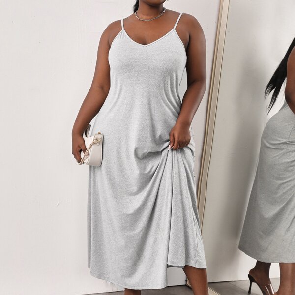 

Plus Solid Backless Cami Dress, Light grey
