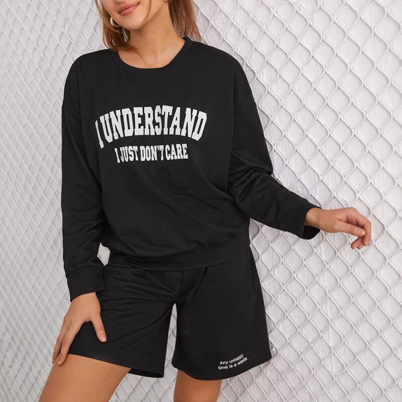 

Slogan Graphic Drop Shoulder Pullover, Black