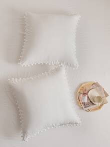 1雙絨球裝飾枕套不附帶枕芯 - 白色 - 查看 1