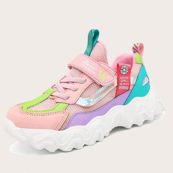 

Girls Colorblock Velcro Strap Mesh Panel Sneakers, Pink