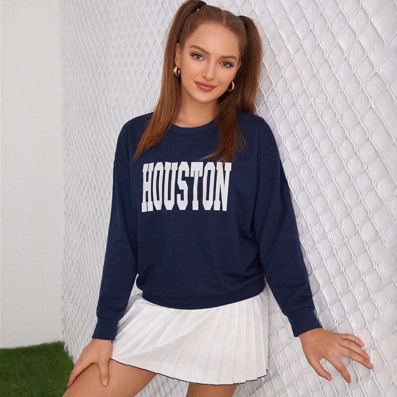 

Letter Graphic Drop Shoulder Sweatshirt, Navy blue