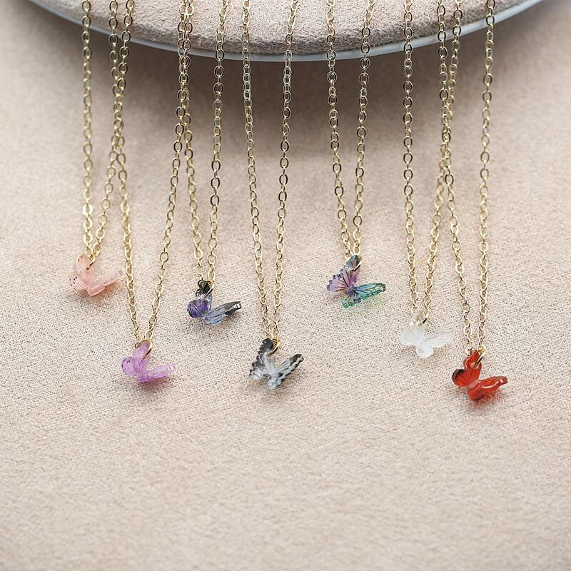 

7pcs Butterfly Pendant Chain Necklace, Multicolor