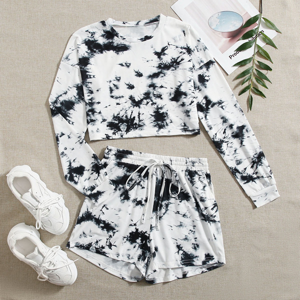 

Tie Dye Top & Tie Waist Shorts Set, White