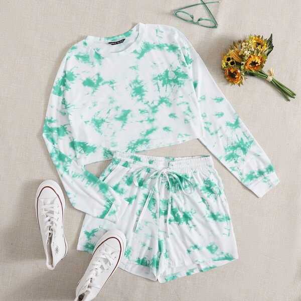 

Tie Dye Top & Tie Waist Shorts Set, Multicolor