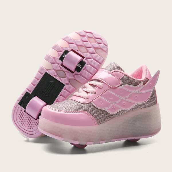 

Girls Wing Decor Roller Shoes, Pink