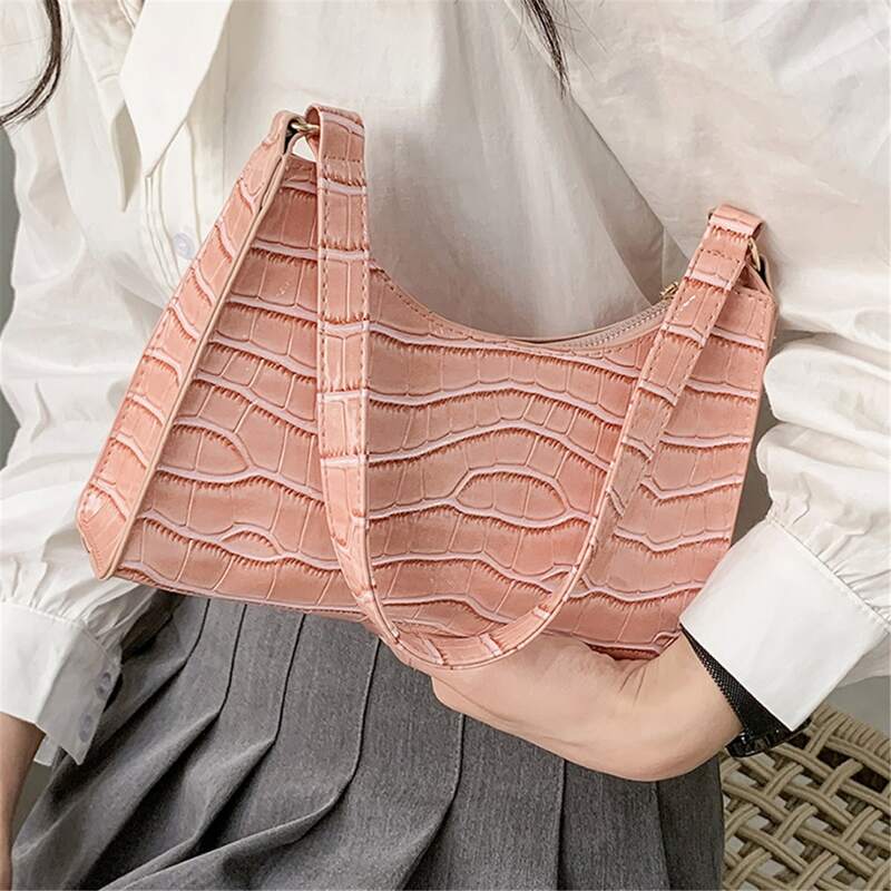 

Croc Embossed Shoulder Bag, Pink