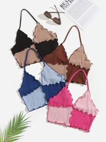 SHEIN EZwear Áo hai dây Xù nhỏ Tương phản ràng buộc Khối Màu Giải trí - Nhiều màu - Xem 1