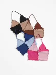 SHEIN EZwear Áo hai dây Xù nhỏ Tương phản ràng buộc Khối Màu Giải trí - Nhiều màu - Xem 2