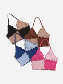 SHEIN EZwear Áo hai dây Xù nhỏ Tương phản ràng buộc Khối Màu Giải trí - Nhiều màu - Xem 3