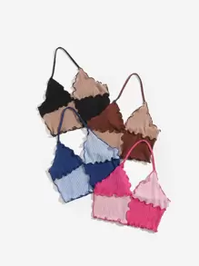 SHEIN EZwear Áo hai dây Xù nhỏ Tương phản ràng buộc Khối Màu Giải trí - Nhiều màu - Xem 4