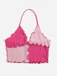 SHEIN EZwear Áo hai dây Xù nhỏ Tương phản ràng buộc Khối Màu Giải trí - Nhiều màu - Xem 5