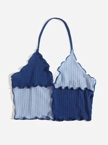 SHEIN EZwear Áo hai dây Xù nhỏ Tương phản ràng buộc Khối Màu Giải trí - Nhiều màu - Xem 6