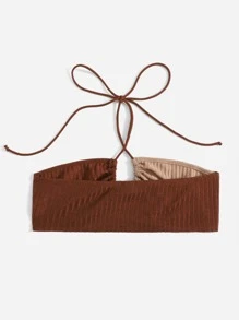 SHEIN ICON Crisscross Ruched Bust Colorblock Halter Top - Brown - View 2