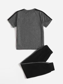 SHEIN Boys Contrast Sideseam Tee & Joggers Set - Black - View 2