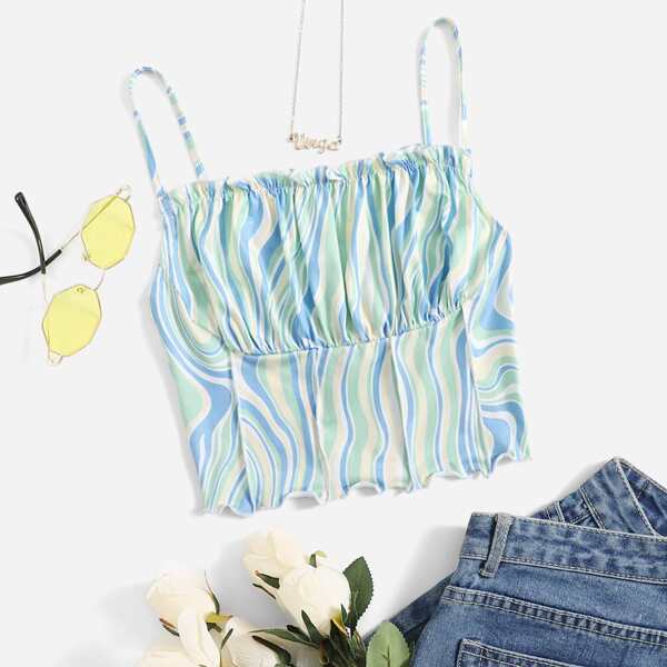 

Frilled Ruched Bust Marble Cami Top, Multicolor