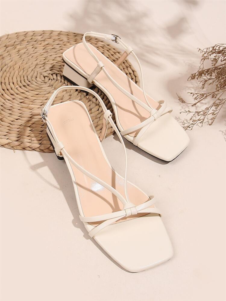 Knot Decor Chunky Heeled Slingback Sandals - Apricot - View 1