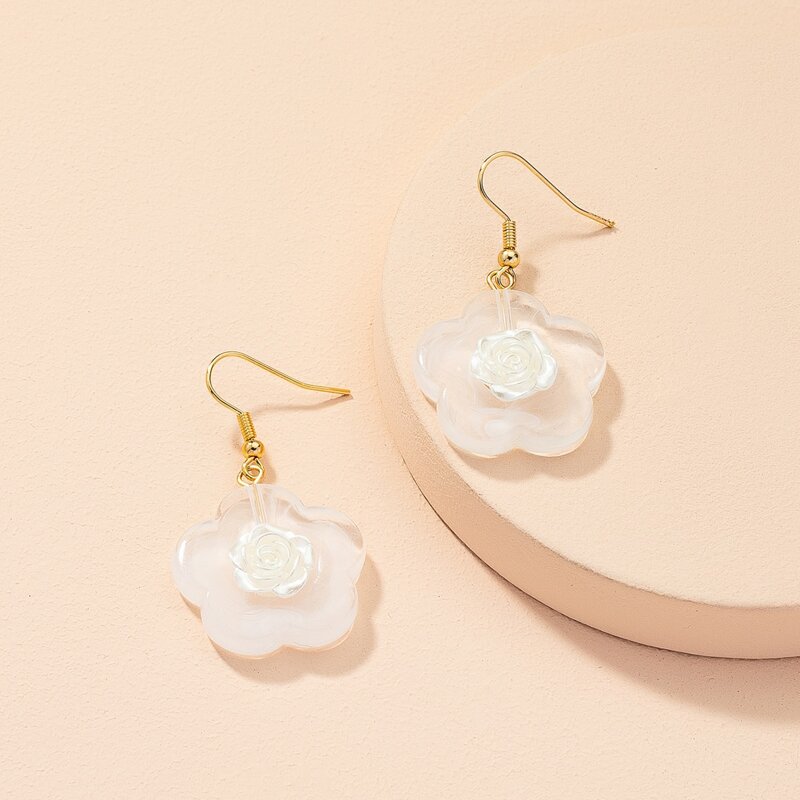 

Floral Charm Drop Earrings, White