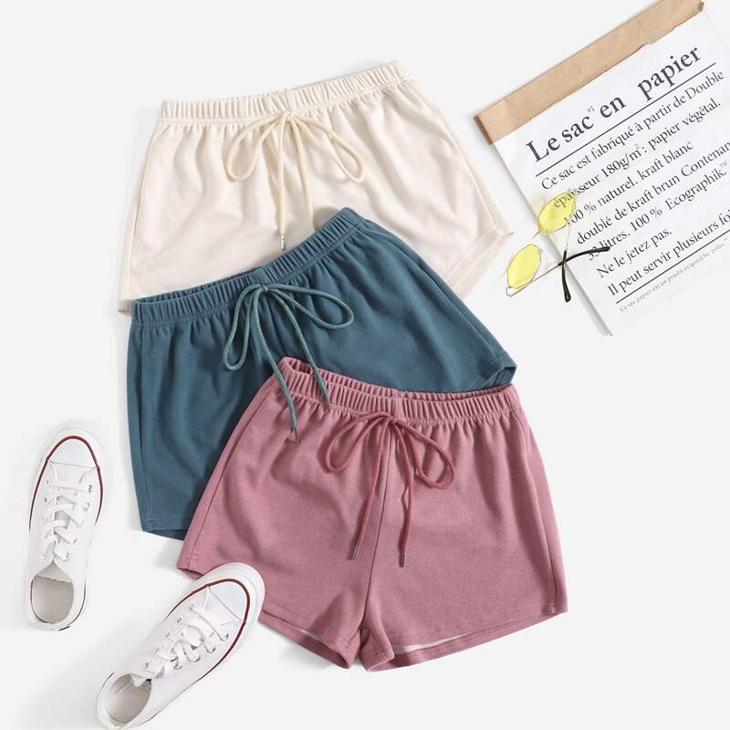

3 Pack Knot Waist Solid Sleep Shorts, Multicolor