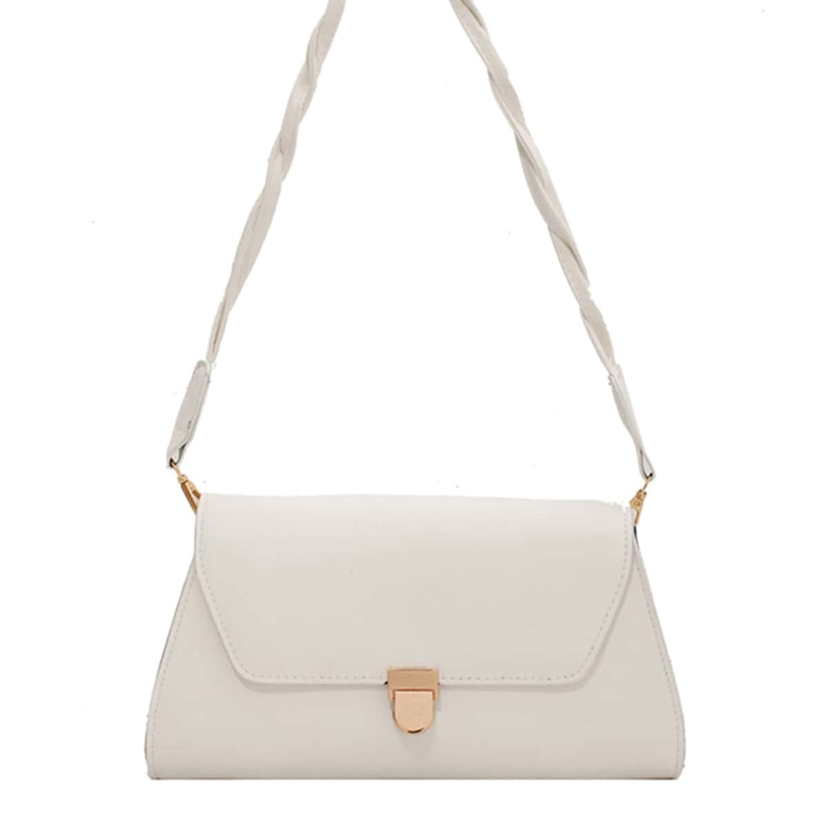 

Solid Buckle Shoulder Bag, White