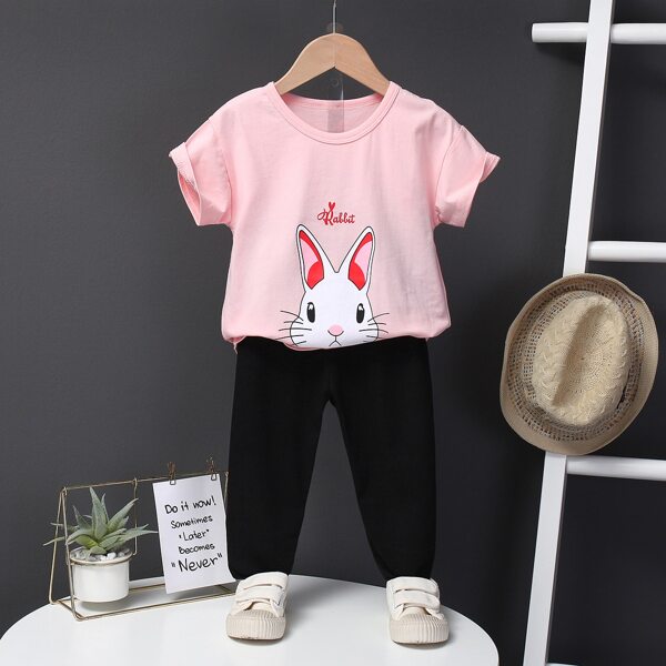 

Toddler Girls Cartoon And Letter Graphic Tee With Sweatpants, Multicolor