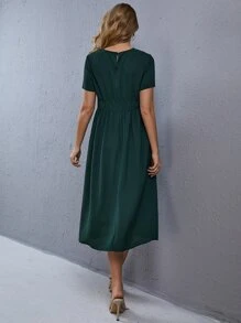 SHEIN 孕婦素色抽褶腰後鎖孔連衣裙 - 墨綠色 - 查看 2