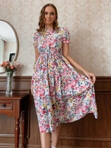 Breezaya 印花荷葉袖傘狀連衣裙 - 彩色 - 查看 5