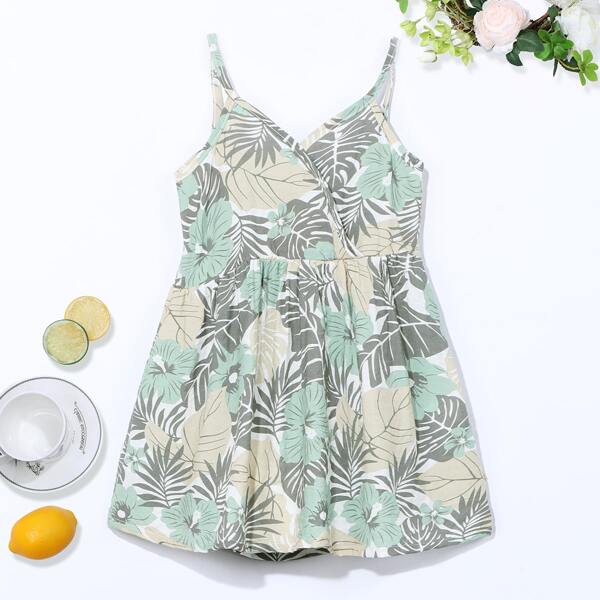 

Toddler Girls Tropical Print Surplice Front Cami Dress, Multicolor