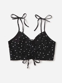 休閒打結 繫帶心 全身印花女士背心 - 黑色 - 查看 1