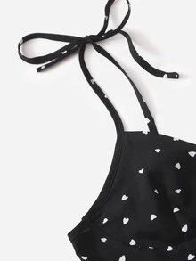 休閒打結 繫帶心 全身印花女士背心 - 黑色 - 查看 3