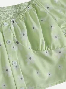 Áo sơ mi nữ Dải chun Nút giả Họa tiết hoa Boho - Màu xanh chanh - Xem 4