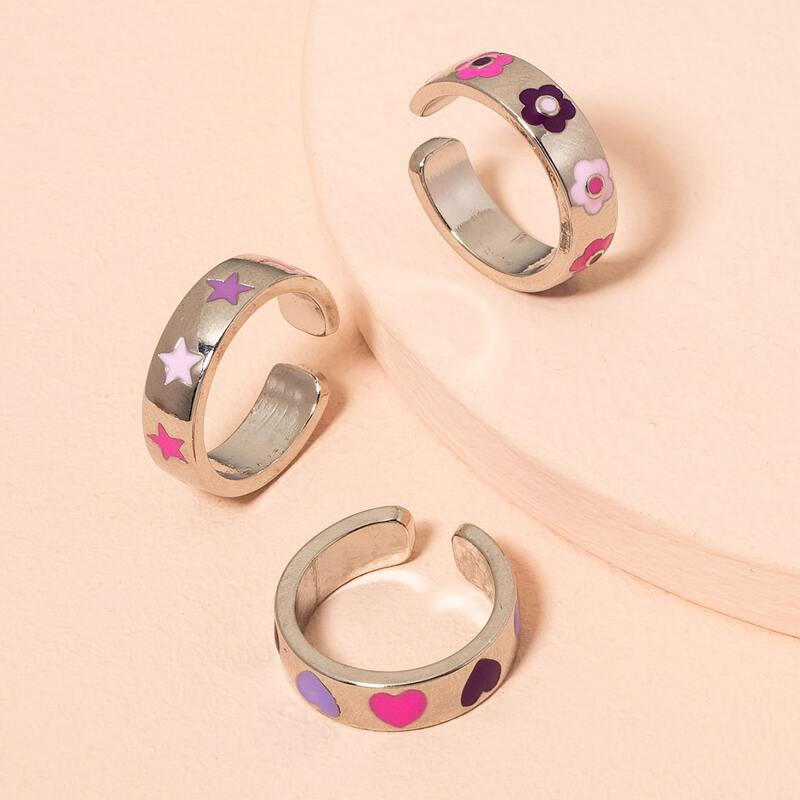 

3pcs Heart & Star Ring, Gold