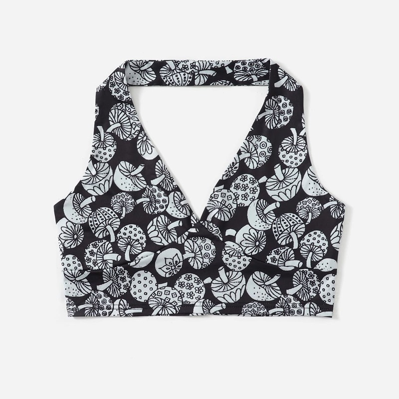 

Mushroom Graphic Halter Top, Black