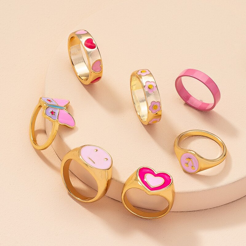 

7pcs Flower & Butterfly Design Ring, Multicolor