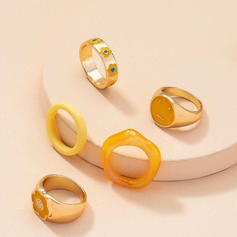 

5pcs Floral Decor Ring, Gold