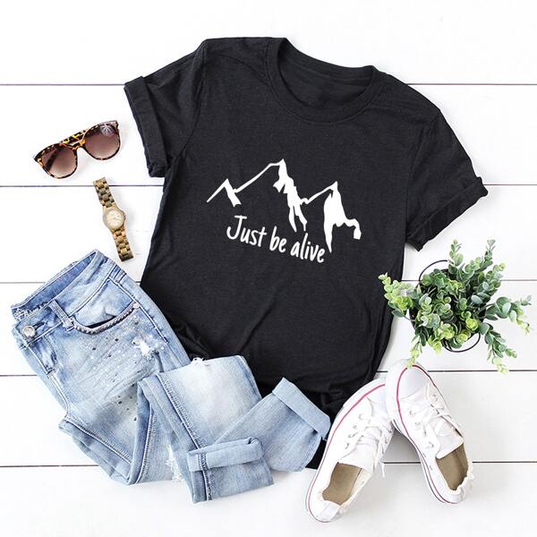

Mountain & Slogan Graphic Tee, Black